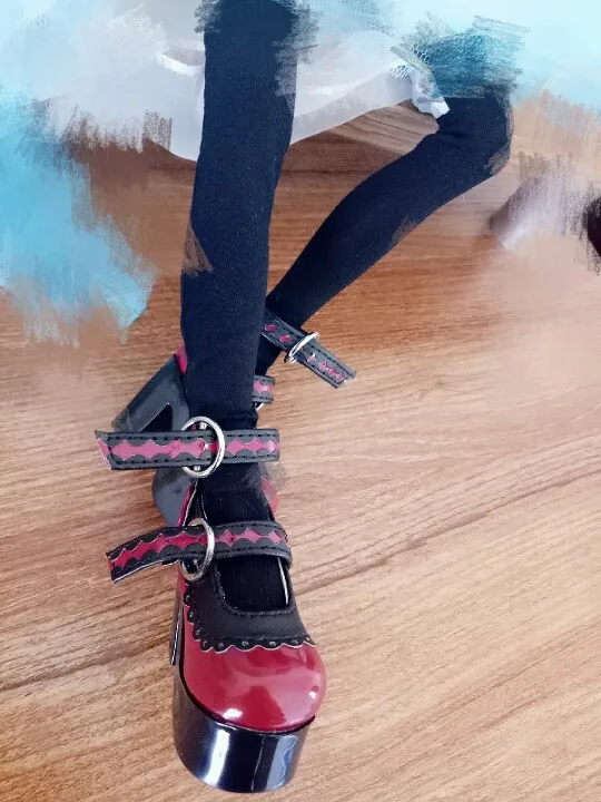 D01-P058 детская игрушка ручной работы 1/3 1/4 аксессуары для кукол BJD/SD кукольная обувь красная кружевная принцесса на высоком каблуке 1 пара