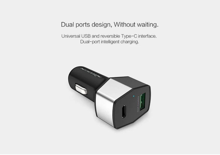 Nillkin Quick Charge 3,0 Автомобиля Зарядное устройство с двумя портами usb type-c для Apple iPhone 7 PLUS Xiaomi Huawei Meizu samsung Galaxy S8 плюс A3 A5 A7