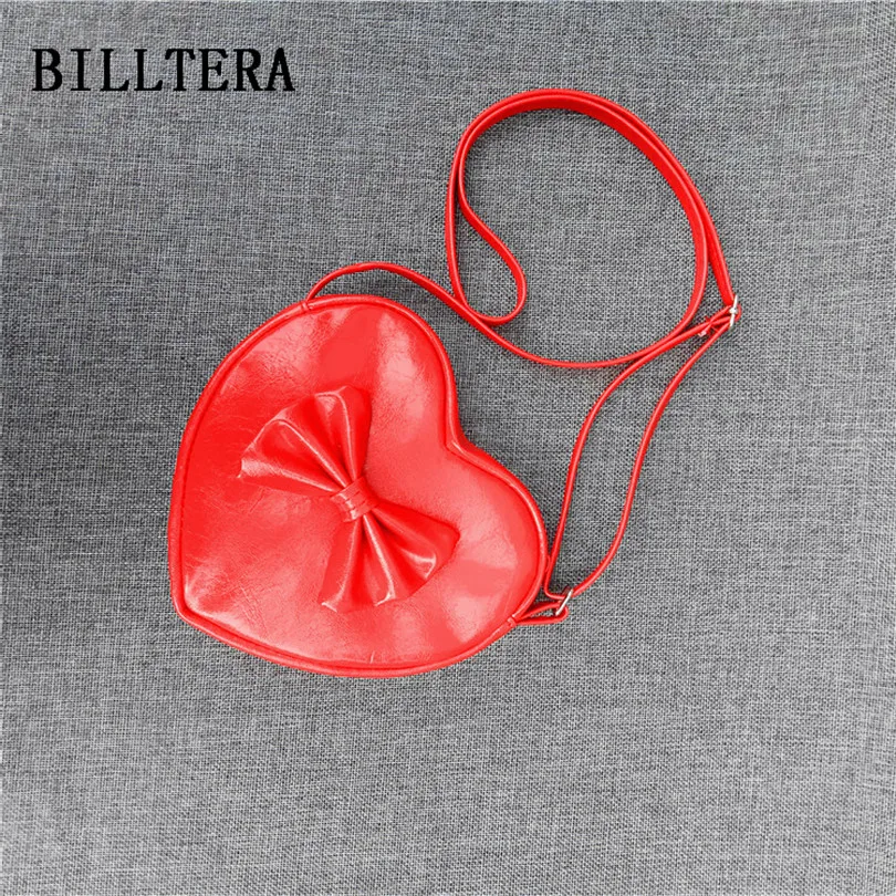 Детская модная сумка мессенджер из искусственной кожи с красным сердечком мини