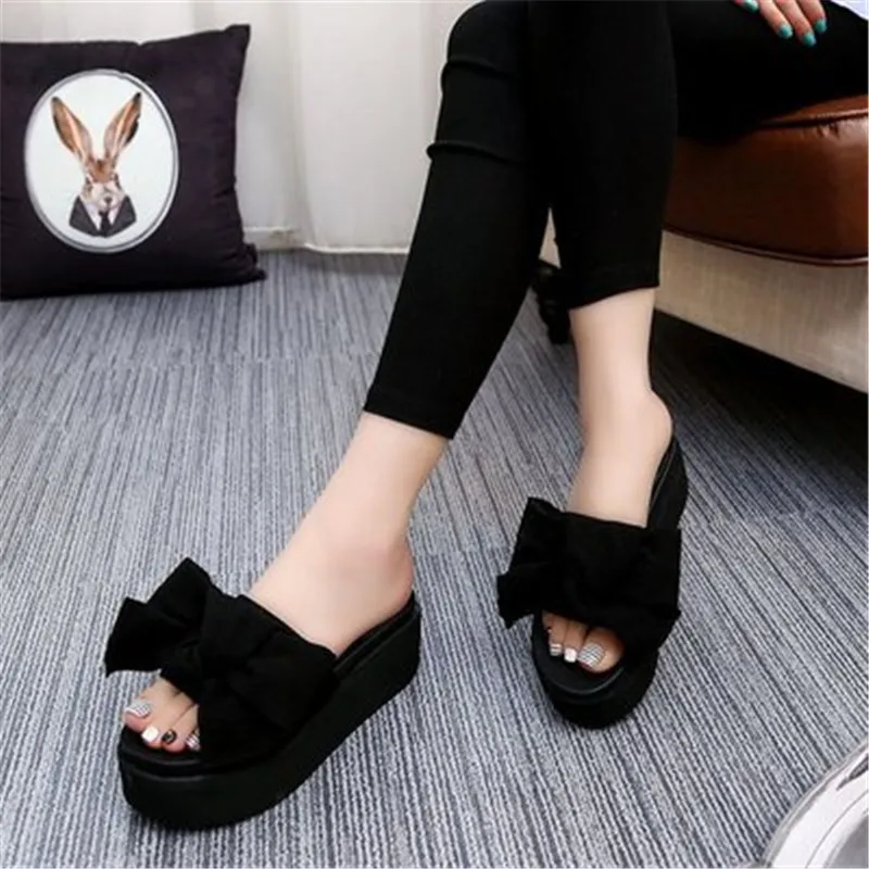 Новые летние сандалии Женская обувь на платформе Шлепанцы с лентами Уличные