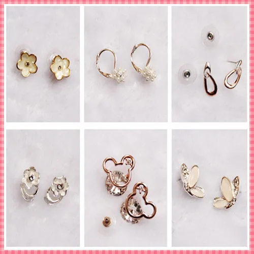 

(#ERJ09) Fashion Designer Earrings Women Stud Earring Rose Gold Rhinestone Jewelry shell flower pearl design Alloy earring girls