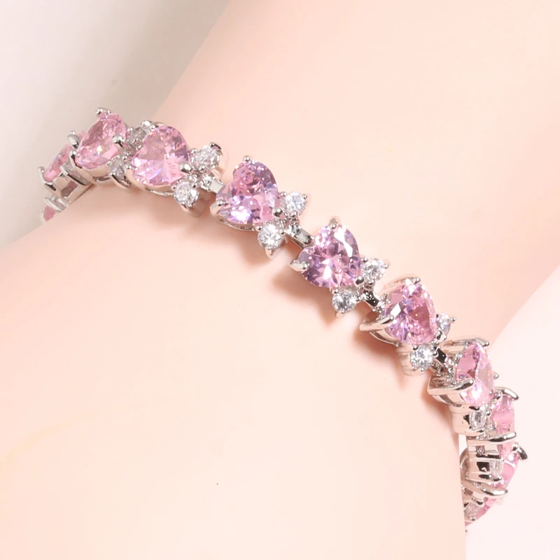 

Браслет-цепочка с сердцем и розовым цирконом, 6, 7 дюймов, L10038