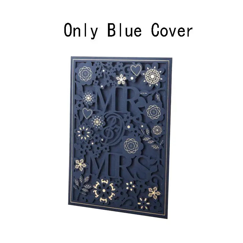 Blue Cover 50 шт. синий лазерная резка, для свадьбы приглашения карты MR& MRS элегантные поздравительные открытки Персонализация конверты свадебные украшение для торжества - Цвет: Blue Cover