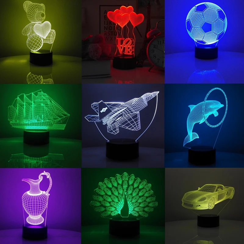 LED 3D ночник 7 видов цветов подарок на день рождения Рождество игрушка детская