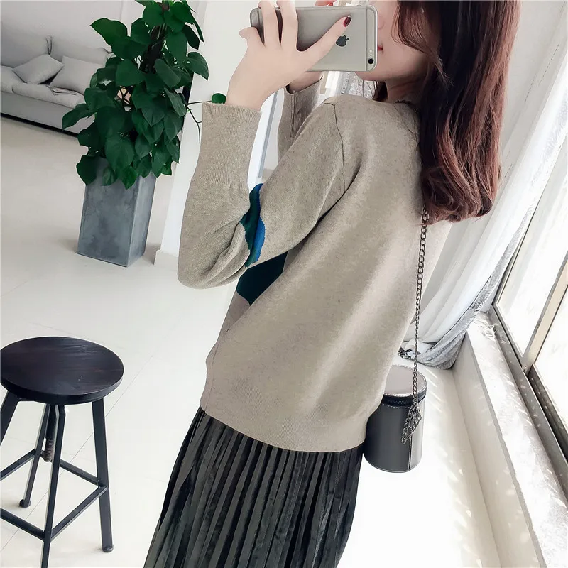 Женский вязаный свитер с круглым вырезом жирафом весна-осень 2019 | Женская одежда