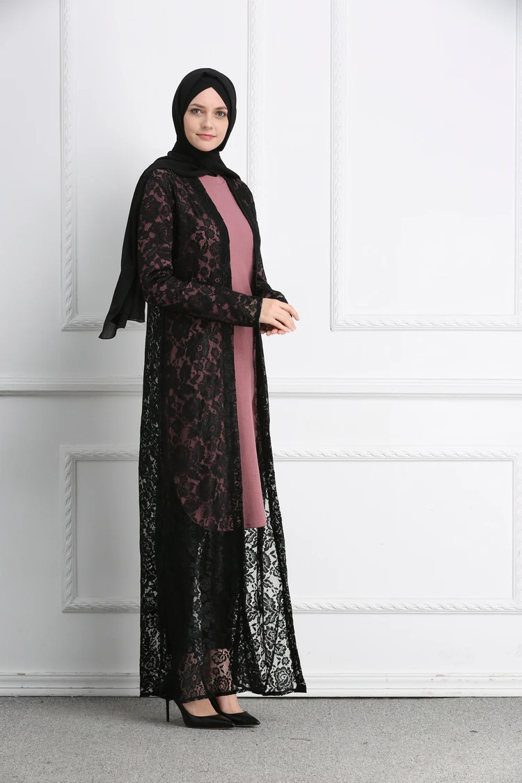 Мусульманский кружевной открытый abaya полный платья кардиган-кимоно полые длинные халаты Jubah Ближний Восток Рамадан Арабский исламский одежда