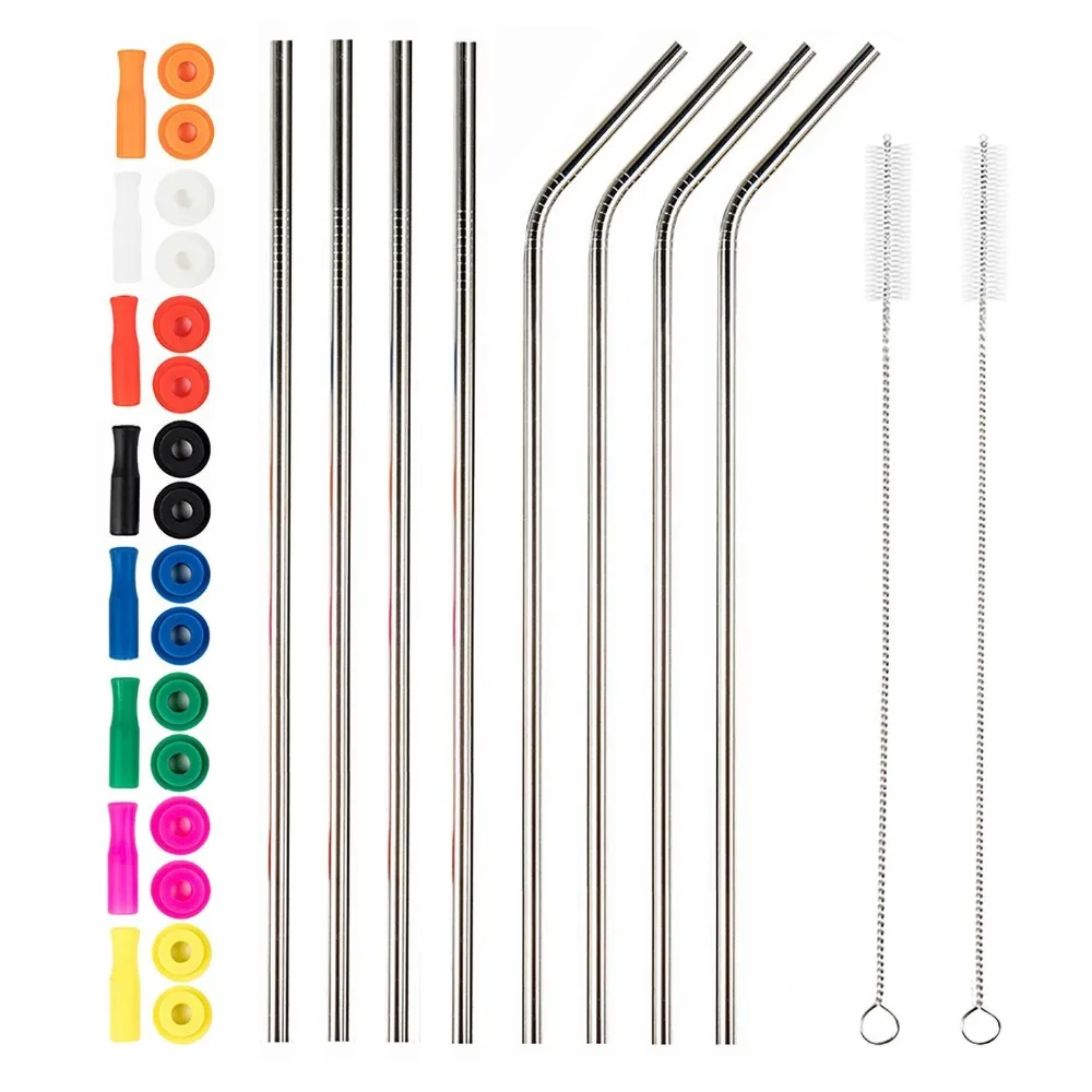 Stainless Steel Metal Straws - for 30oz 20oz Tumbler Set of 8 with Silicone Silencers Straw Tips+2 Brushes | Дом и сад
