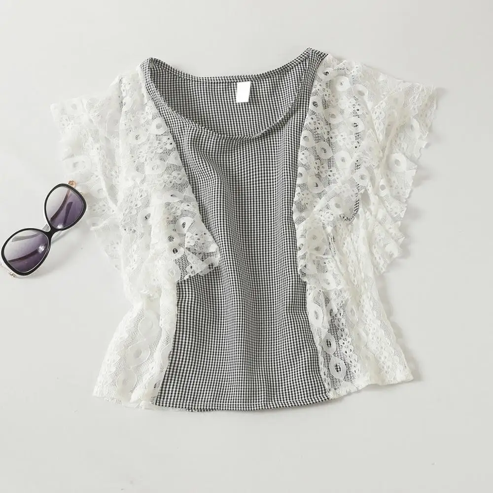 Женская Кружевная футболка Alphalmoda с коротким рукавом пуловеры в стиле преппи