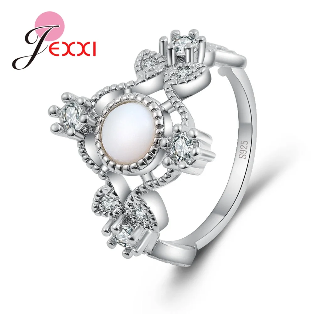 

Unique Wedding Ring With Round White Opal Stones For Women 925 Sterling Silver New Wholesale Engagement Anel Bijoux