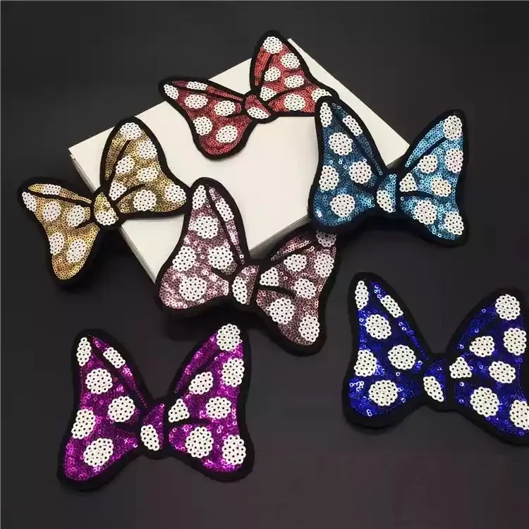 

13x11.5cm Multi Colors Sequins Patches Iron-on Bow Sew Patch Sticker Applique Clothing Bag DIY Accessories 12pcs/lot