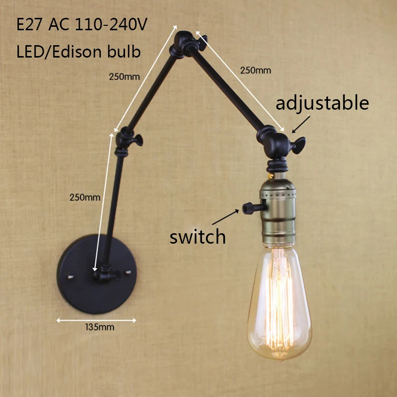 Промышленные винтажные Настенные светильники e27 в стиле ретро с регулируемой