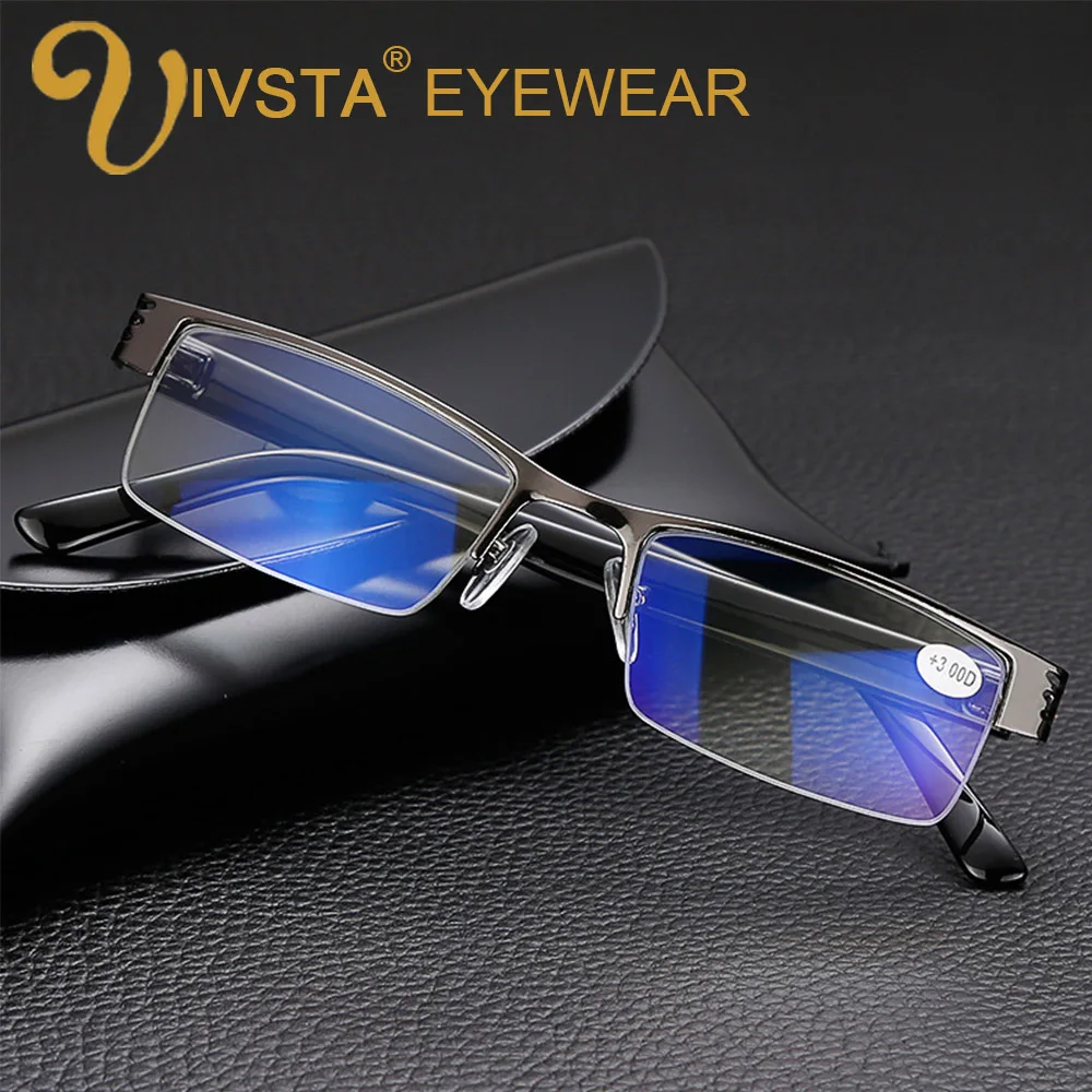 

IVSTA Reading Glasses Men Alloy Frame anti radiatio fatigue anti scratch UV Women Square with degree Hyperopia +1.0 +2.0 +3.0