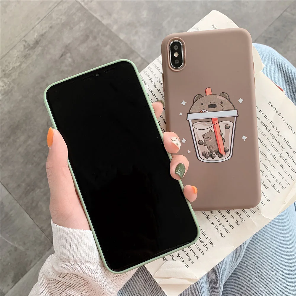 N1986N Телефон чехол для iPhone 6 6s 7 8 Plus X XR XS Max Модный мультфильм Медведь молоко чай Мягкий ТПУ силиконовый чехол для iPhone X телефона