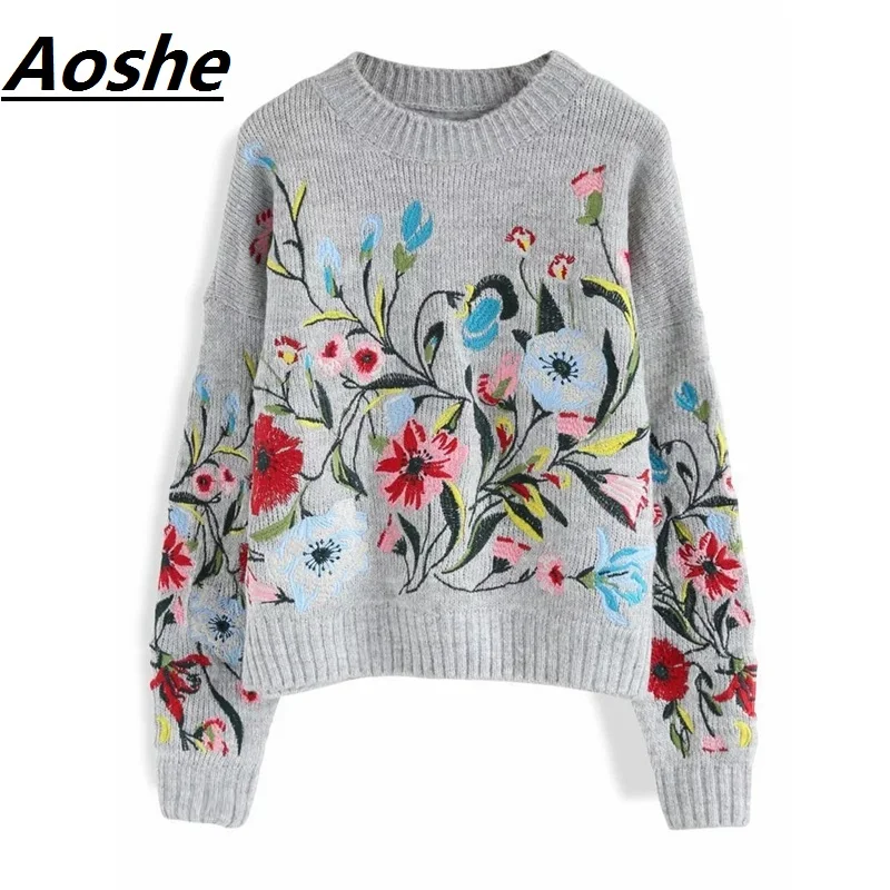 Шерстяные женские зимние свитера Aoshe 2018 Подиумные дизайнерские этнические