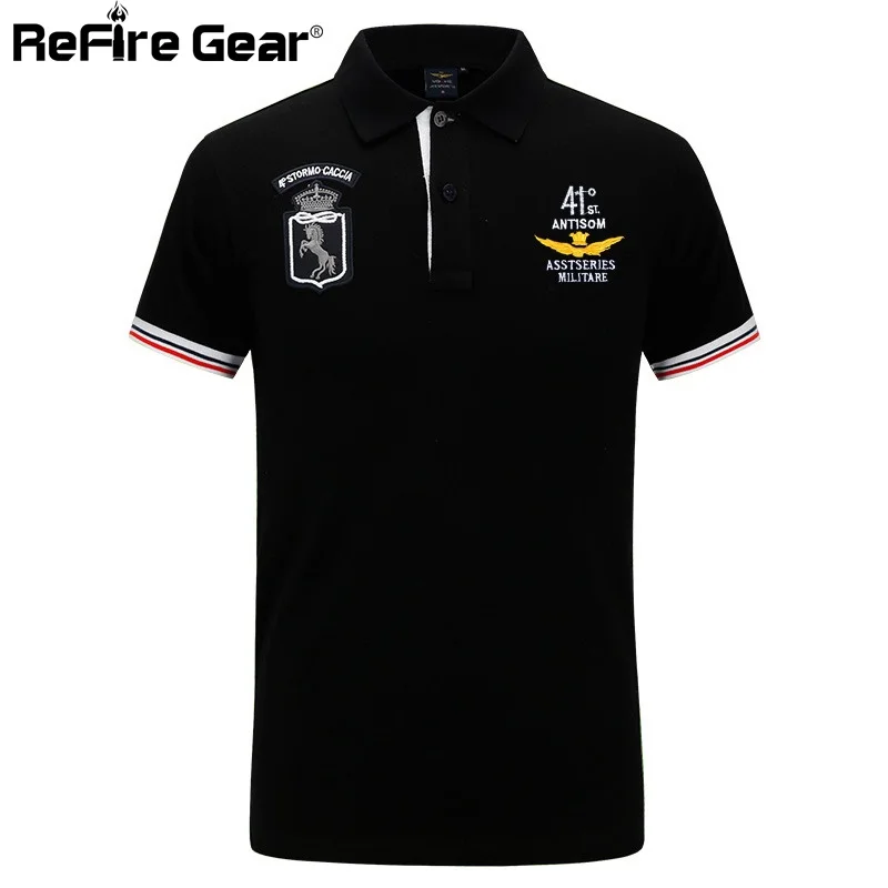Black Refire gear ВВС Военная рубашка поло для мужчин пилот Вышивка Армии тактические рубашки летние дышащие с коротким рукавом хлопок поло - Цвет: Black