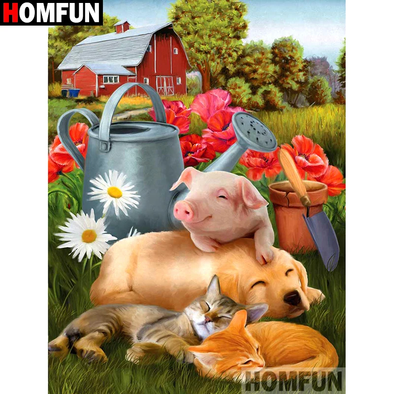 Алмазная 5D картина HOMFUN животное свинка собака кошка вышивка крестиком