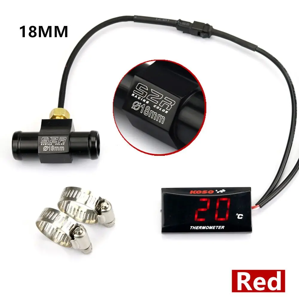 Temperature-Red-18MM Мотоцикл 12 в цифровой термометр Мото Светодиодный двигатель температура воды инструмент для yamaha honda suzuki KTM BWM Kawasaki Ducati - Цвет: Temperature-Red-18MM