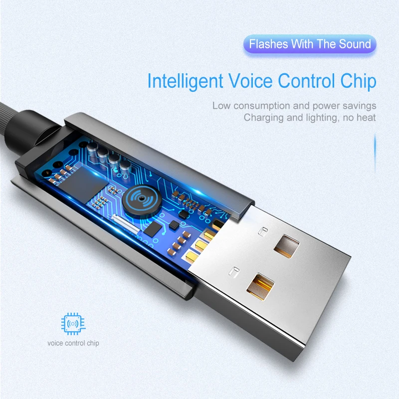 Elough Голосовое управление СВЕТОДИОДНЫЙ свет флэш-кабель для type c micro phone Быстрая
