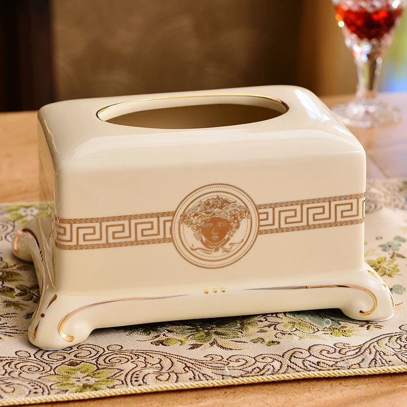 

The ceramic box luxury European style retro living tissue box box high-end European ceramic jewelry ornaments