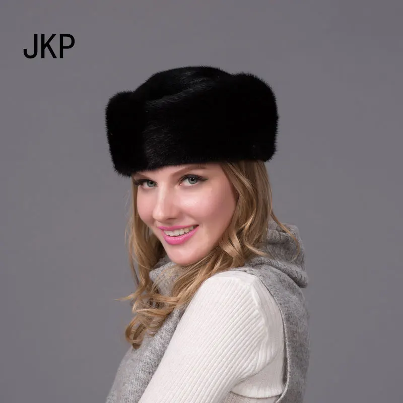 JKP 2018 100% новая настоящая черная норковая меховая шапка с капюшоном женские