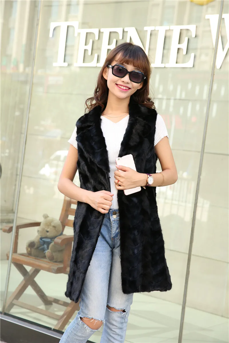 Длинный натуральный меховой жилет из норки Женская длинная куртка пальто