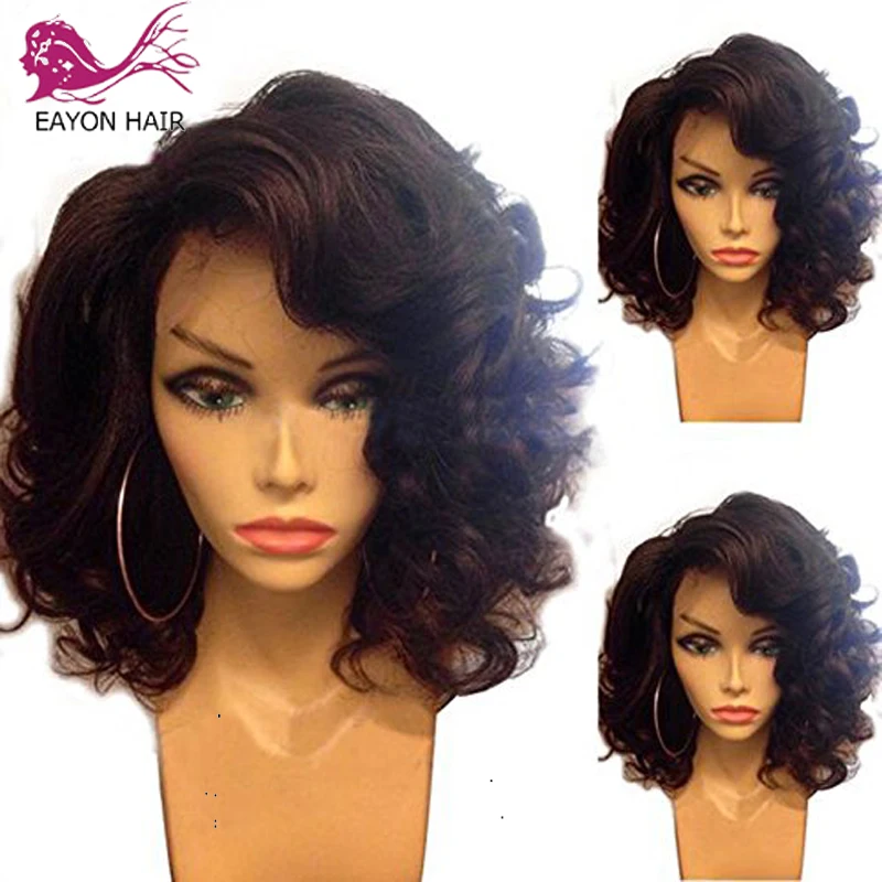 

EAYON 13x6 Short Bob Lace Front Wigs Human Hair Natural Wave Indian Remy Natural Black Pre Plucked Bleached Knots For Women