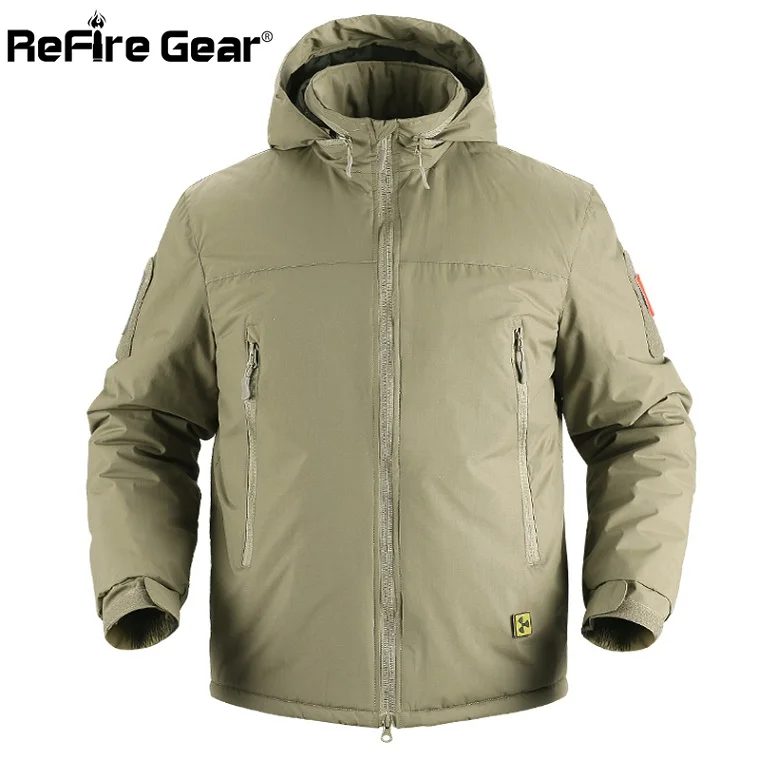 Refire gear тактическая теплая пуховая хлопковая стеганая военная куртка мужская зимняя водонепроницаемая армейская куртка супер тепловая портативная парка пальто - Цвет: Khaki