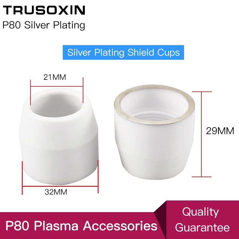 10pcs The 80 100 Amps Plasma Cutters Accessories and Consumables Silver  Ceramic Cups of p80 Plasma Cutting Gun and Torch