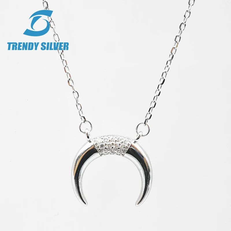 

rose gold color 925 silver jewelry pendant necklace for women gift Half Moon OX Horn white zircon CZ free shipping TSCN00263