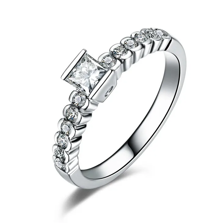 ZOCAI натуральный огранка «Принцесса» 0,24 КТ сертифицированный центр Diamond 0,27 Ct боковой из белого золота 18 карат обручальное женское кольцо W05458