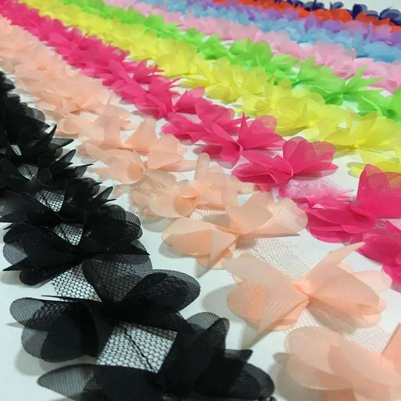 1 двор Многоцветный Красивая Шифон трехмерные кружево цветы кружевной отделкой