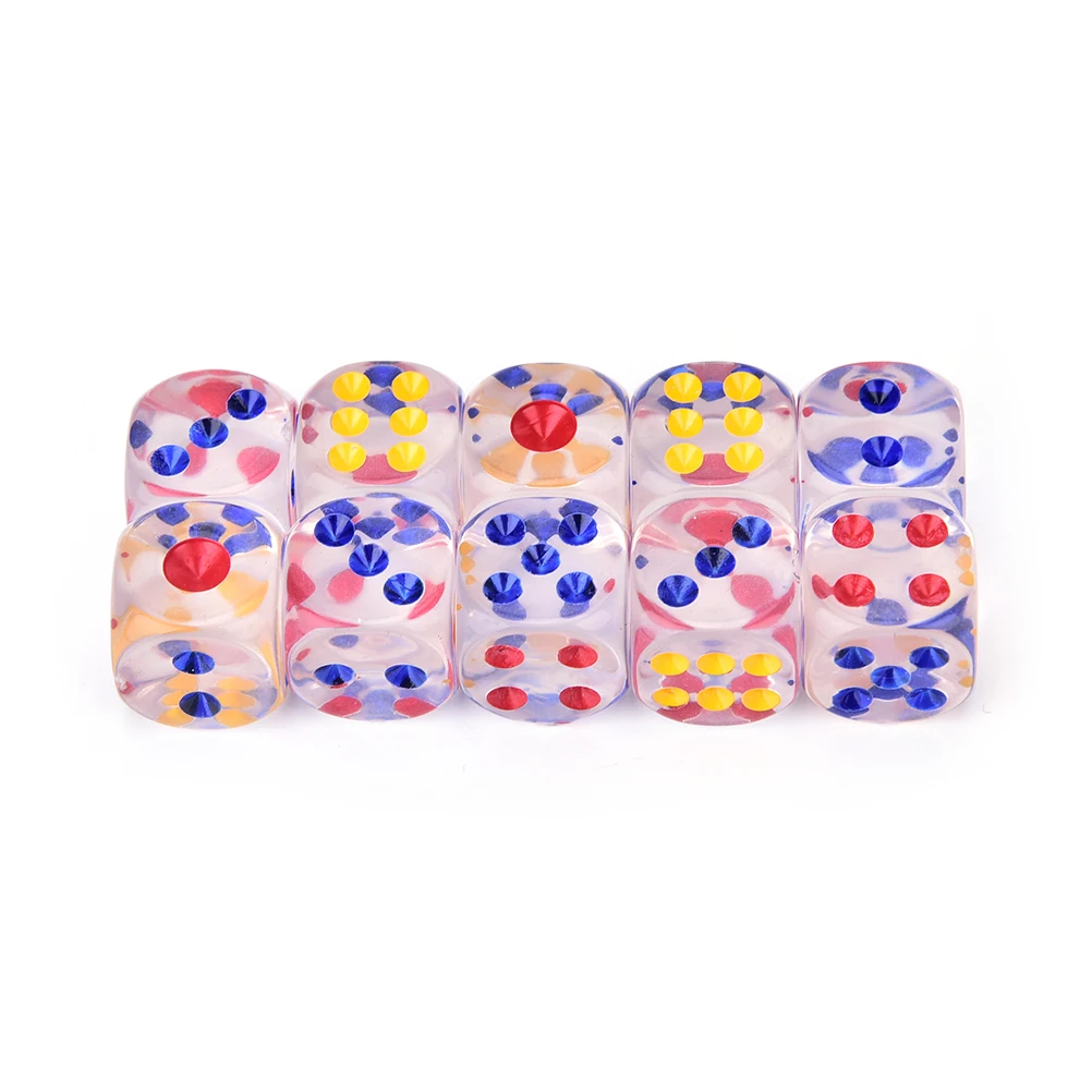 

10Pcs/set Clear Drinking Dice Acrylic Transparent Round Corner Dice Portable Table Playing Games 5Color 14mm