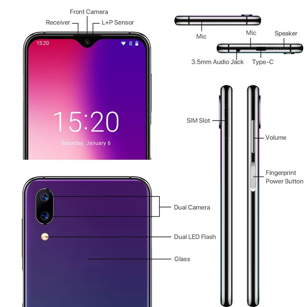 UMIDIGI One Max 4 ГБ 128 Android 8 1 мобильный телефон 6 3 ''лицо разблокировка Fingerpringt ID