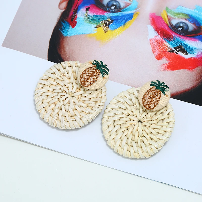 Модные изысканные индивидуальные серьги для женщин с ручной вязкой из ротанга