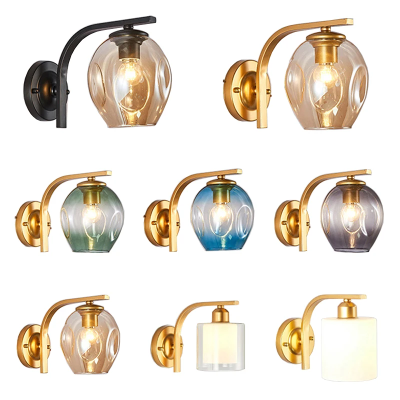 

E27 Black Gold Blue Modern Color Sconce Wall Lamp Glass Lampshade Loft Decorative Indoor Corridor Led Wall Lights Fixtures