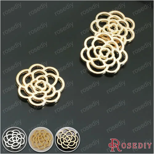 (26802) 30 шт. 15 16 мм Champagne gold Цвет покрытием сплава цветок розы Подвески Diy ювелирных