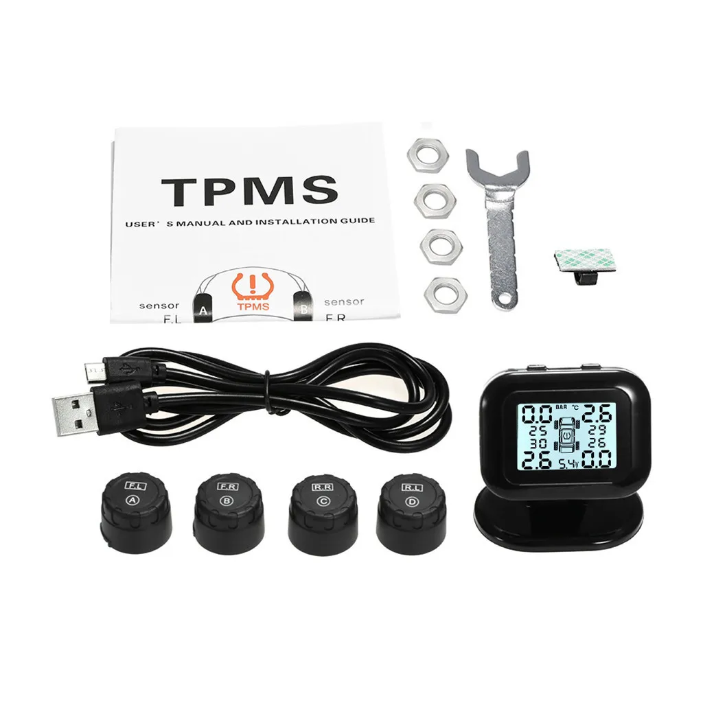 Внешний Солнечный беспроводной TPMS автомобильный датчик давления в шинах монитор система отображения Предупреждение экономия топлива с 4 датчиками