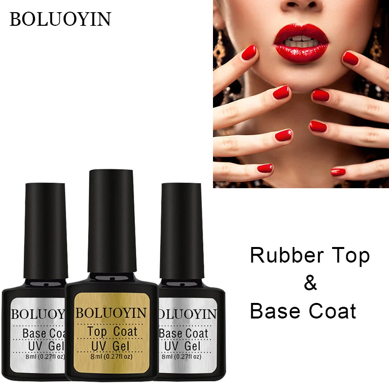 BOLUOYIN UV Gel Top Coat базовый слой геля 8 мл Soak Off для ногтей Гель-лак Base прозрачный Маникюр Праймер для ногтей Лаки комплект