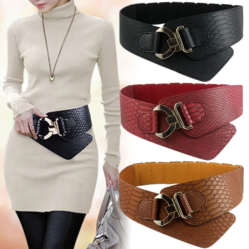 Ремень из искусственной кожи Женский Модный супер широкий эластичный пояс с
