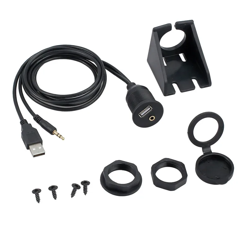 

AUTOUTLET 1m USB Socket 3.5mm 1/8 Aux Extension Cable Lead Mounting Panel usb Plug Lead Data Cord For Car Boat Flush Motorcycle