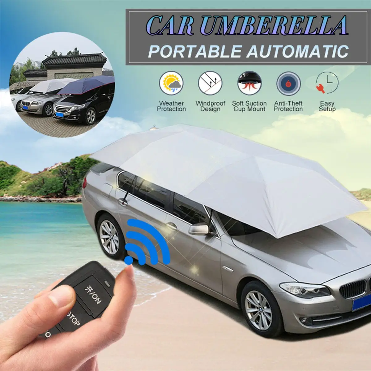 Полностью автоматическое наружное покрытие для крыши машины автомобиль палатка зонт складной зонт Анти-УФ защитный чехол от дождя Универсальный автомобильный комплект на крышу