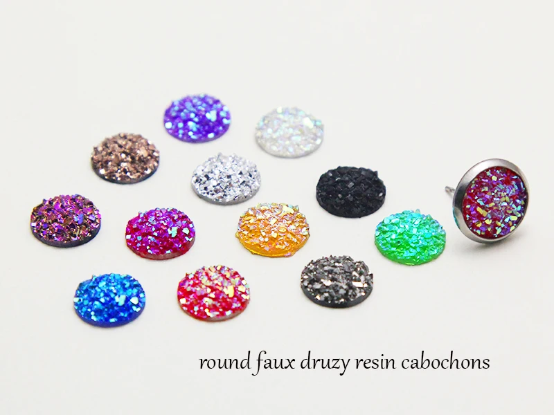 50 шт. 12 мм бусины из друзы блестящие смолы круглые кабошоны с плоской задней