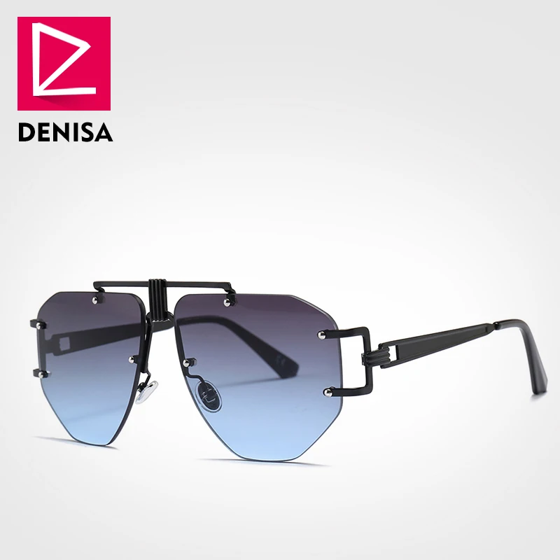 Gray-Blue Sunglasses DENISA Роскошные брендовые стильные мужские солнцезащитные очки новые модные серые синие солнцезащитные очки без оправы женские UV400 очки Gafas de sol G23010 - Цвет линз: Gray-Blue Sunglasses