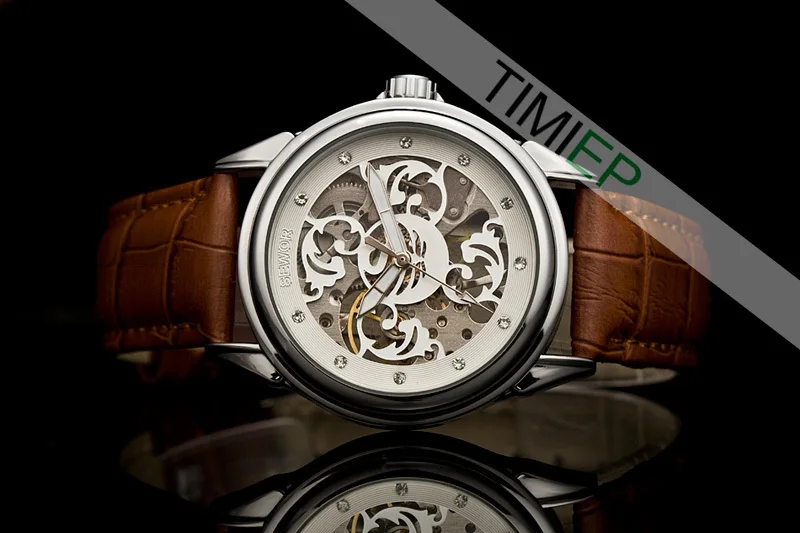 SEWOR мужские часы механические ручные женские со стразами стимпанк Скелетон C896|clock