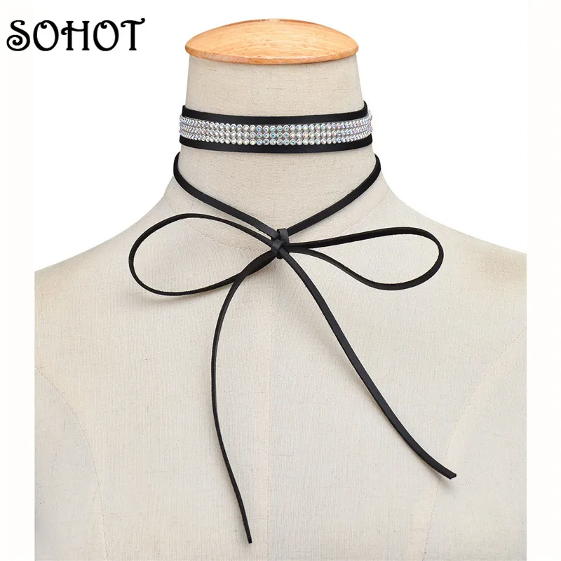SOHOT высокое качество новая мода длинное черное бархатное колье с кристаллами