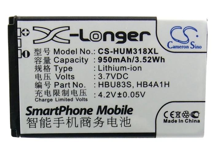 Высококачественный аккумулятор Cameron Sino 950 мАч HB4A1H HBU83S для Huawei M318 M635 M636 U120 U121 U2800 U2800A