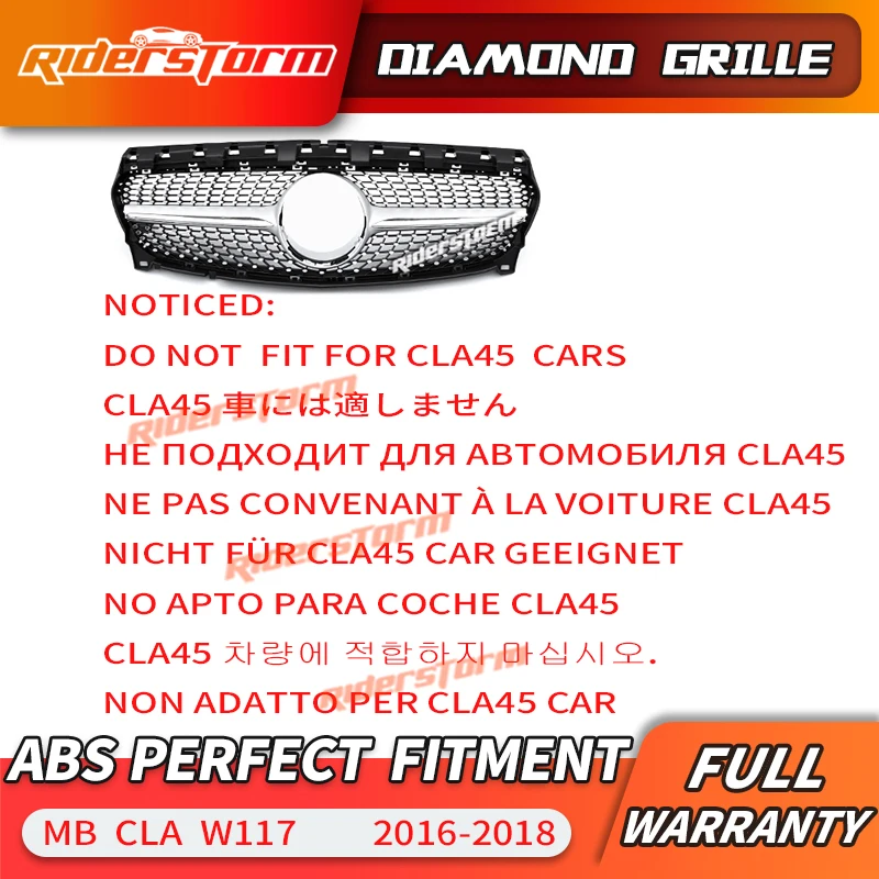 For CLA class W117 Diamond Grill Front Grille for CLA180 CLA200 CLA220 CLA250 Car grille front bumper lip 2016 2018|Гоночные решетки|