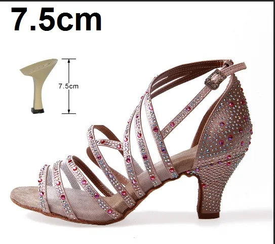 Nude 7.5cm Женские бальные туфли для латинских танцев; Цвет черный, красный, телесный; танцевальные туфли для сальсы, бачаты, танго; вечерние свадебные туфли на каблуке 8,5 см с мягкой подошвой; VA45 - Цвет: Nude 7.5cm