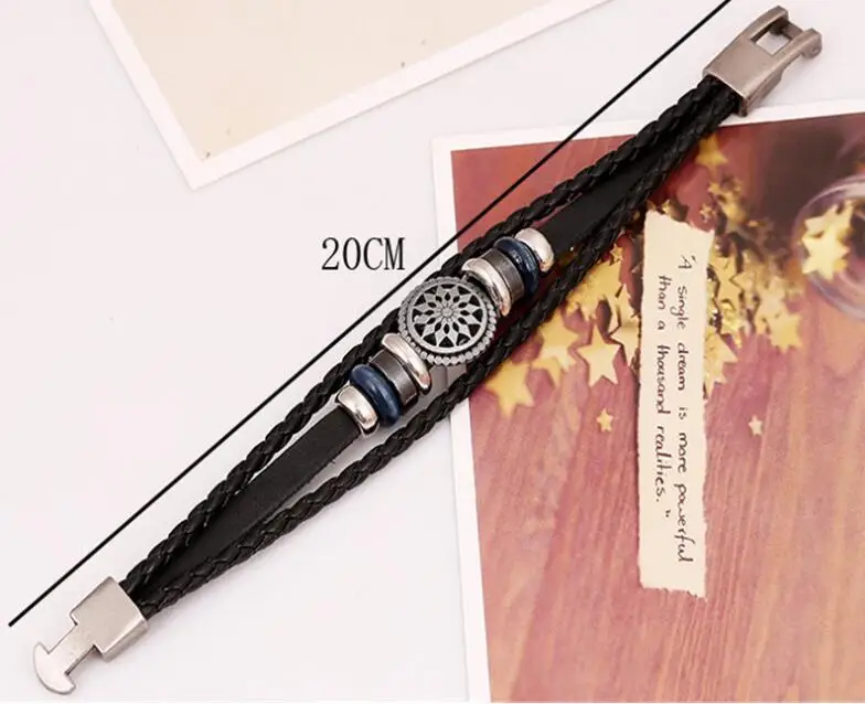 Мужской плетеный браслет из натуральной кожи черный воловьей 2019 | Украшения и