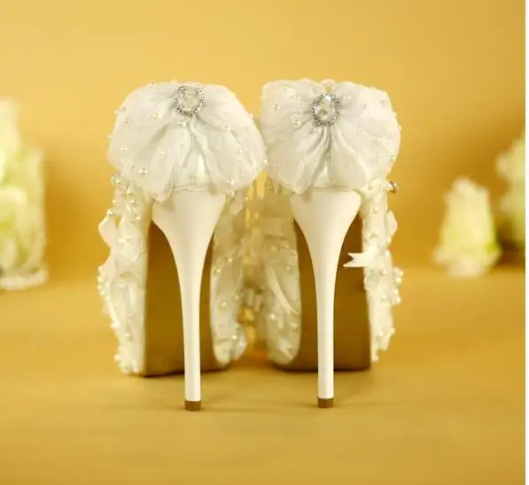 Wedding Shoes white woman high heel bling crystal pearl decor stiletto sexy pumps platform heels party feamle dress shoes | Обувь